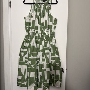Lane Bryant Green & White Geometric Halter Midi Dress